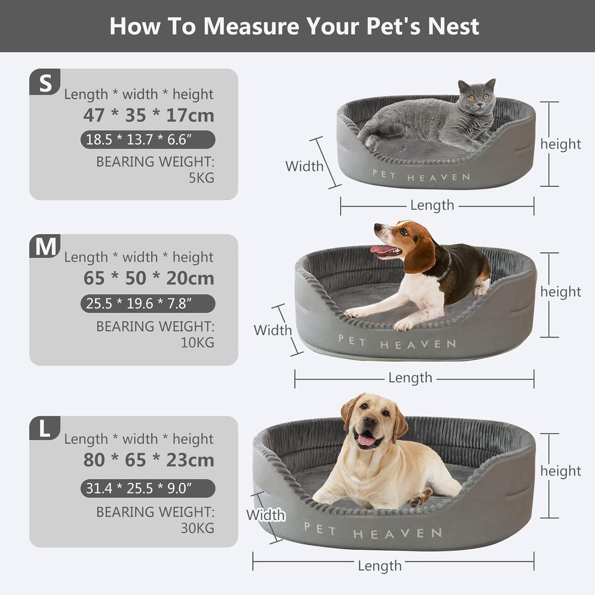Dog Bed & Cat Bed - Soft Calming Fluffy Rectangle Pet Bed with Anti-Slip Bottom, Durable Bite-Resistant Machine Washable Pet Sofa Kennel for Cats, Puppies, and Medium Dogs - Gray, M