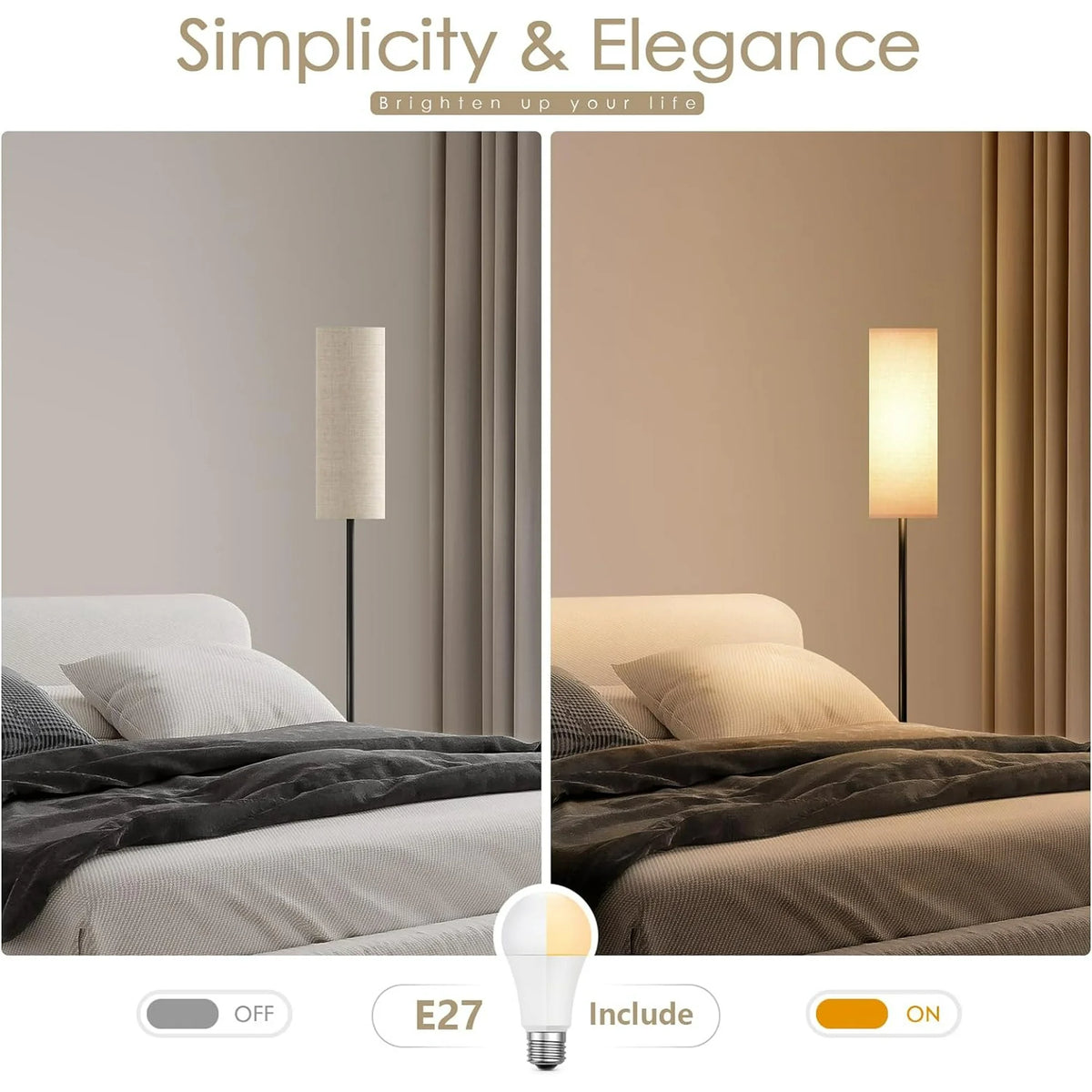 CAALOGT Floor Lamp, Modern Standing Lamp with 3 Color Temperatures, Foot Switch, for Living Room, Bedroom (9W LED Bulb )