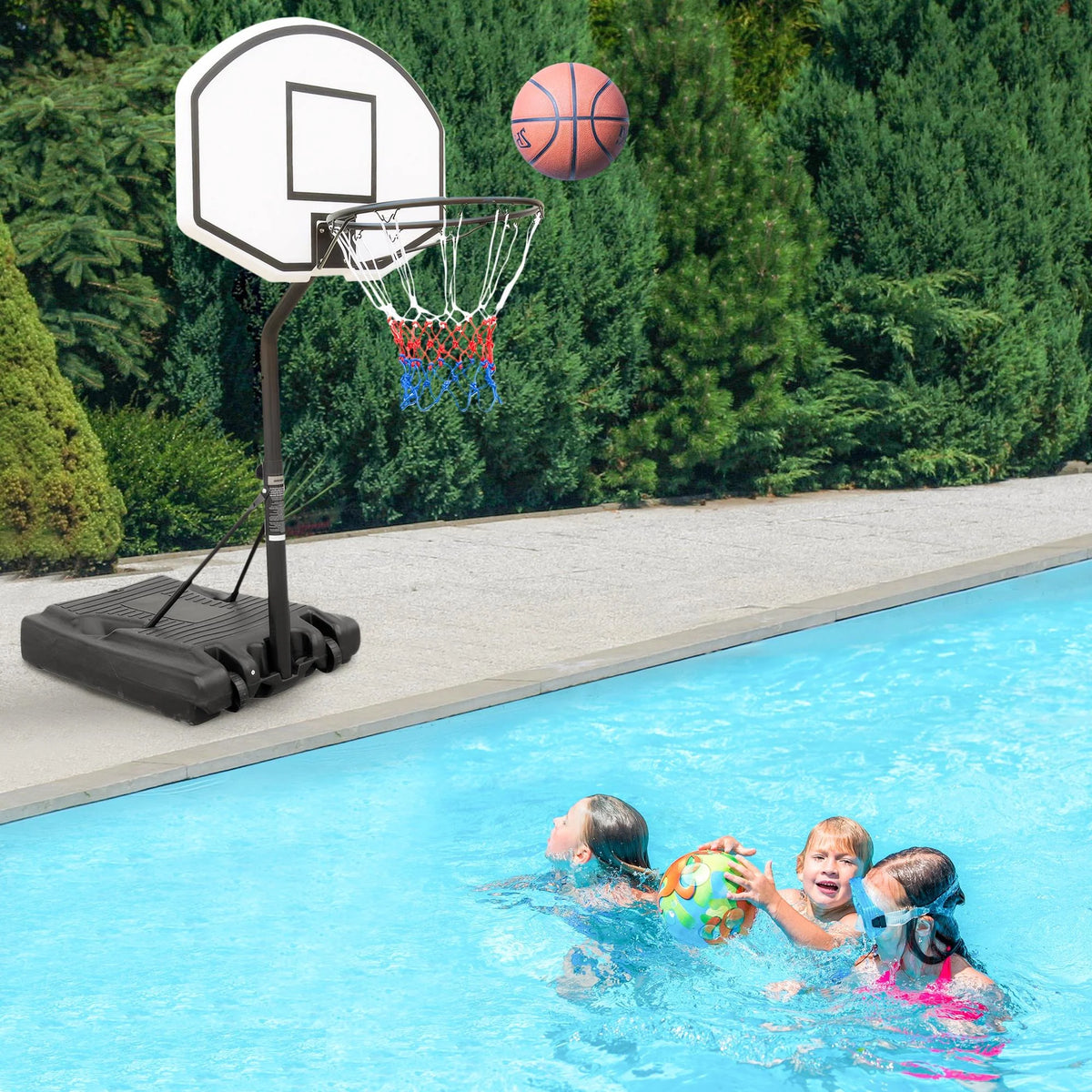 Segmart Portable Poolside Basketball Hoop, 3.1 ft to 4.7 ft Adjustable Height, Outdoor Basketball Hoop with 36" Backboard, Black