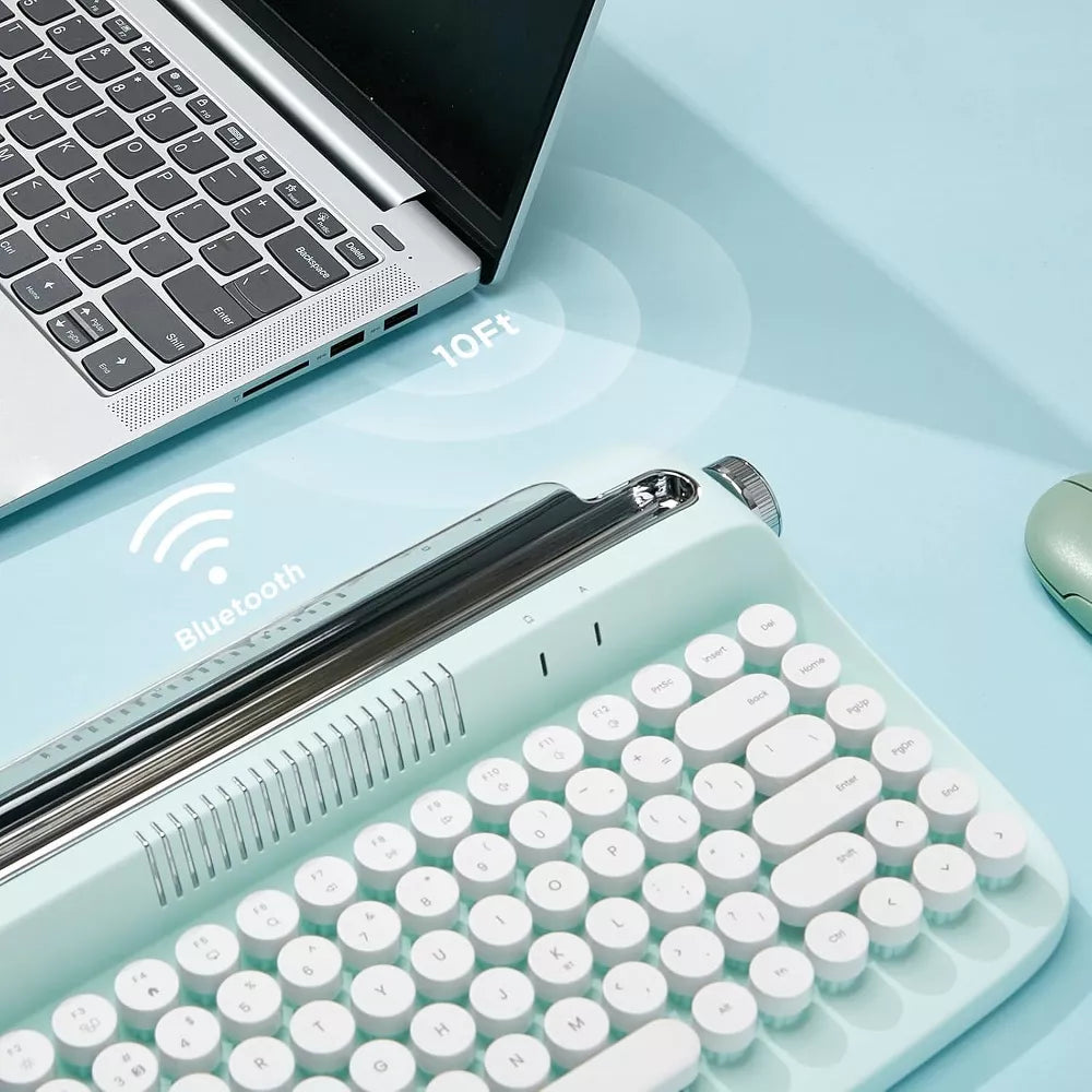 MaseiKar Wireless Typewriter Keyboard, Bluetooth Connection, Cute Retro Aesthetic Design with Integrated Stand for Tablet, Phone, PC, Win/Mac