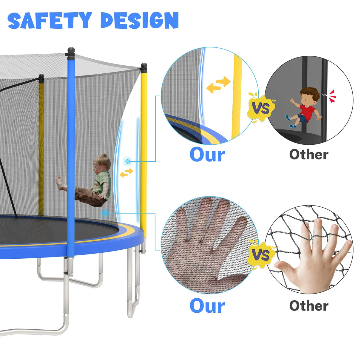 14ft Trampoline with Basketball Hoop, SEGMART Upgraded Round Kids Outdoor Trampoline with Enclosure, Heavy-Duty Backyard Trampoline for Adults and Kids, Blue