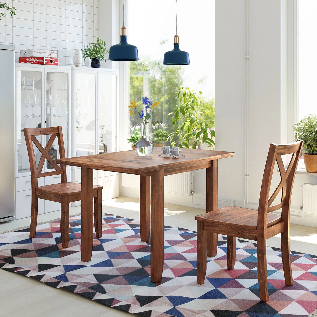PAPROOS 3 Piece Dining Table Set, Wood Drop Leaf Dining Table and 2 X-back Chairs Set, Modern Drop Leaf Dining Table Set for Dining Room Breakfast Nook, Space Saving Kitchen Dinette Set for 2, Brown