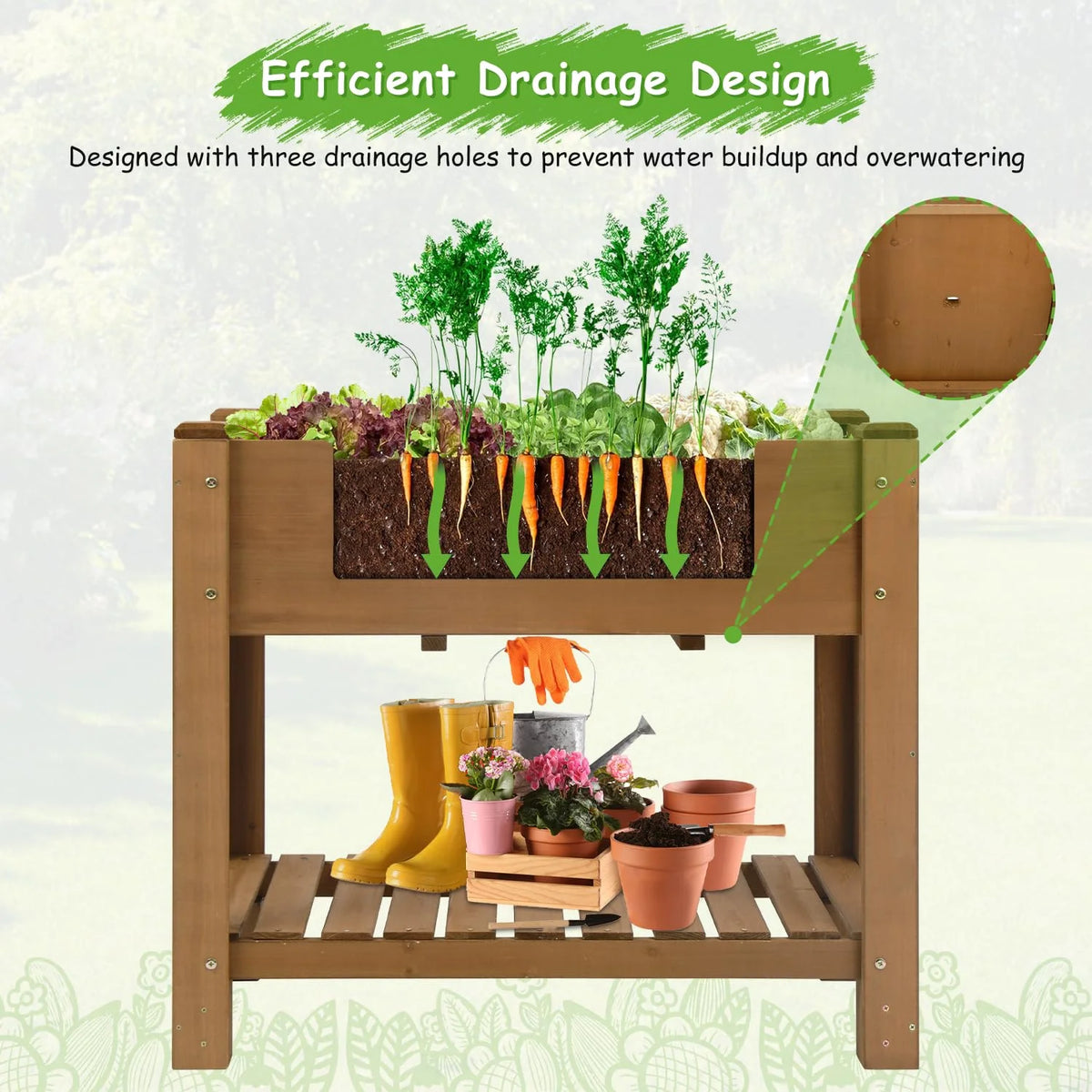 PETSCOSSET Raised Garden Bed Wooden Elevated Planter Box with Legs, 33.46 X 17.9 X 29.72 in