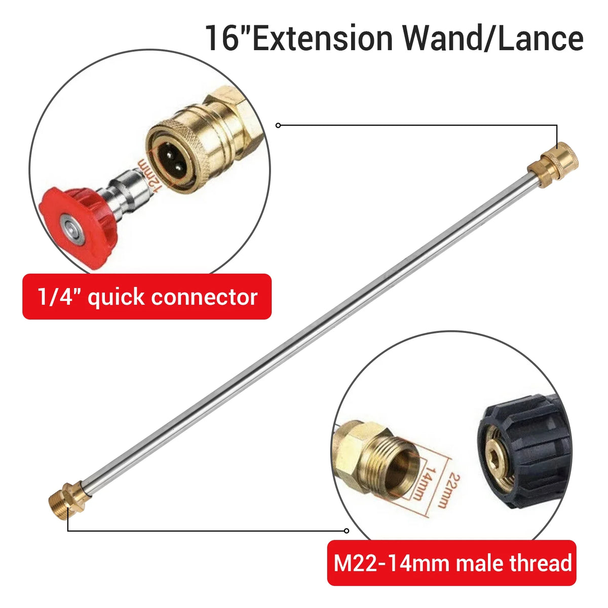 High Pressure Washer Gun 4000psi, High Pressure Spray Gun with 5 Quick Connect Nozzles 30ft Hose, Car Wash Foam Spray Short Wand w/ Nozzle M22-14mm Black