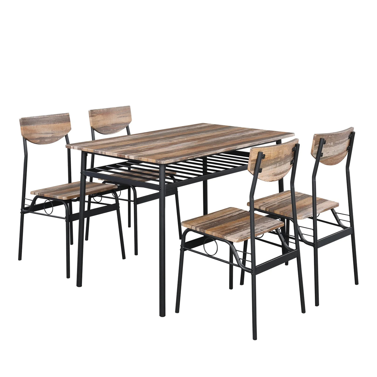 PAPROOS Dining Table Set for 4, 5 Piece Kitchen Table Set with Wooden Top and Metal Frame, Heavy Duty Dinette Sets for Breakfast Nook, Industrial Style Dining Room Table and Chairs, Natural&Black