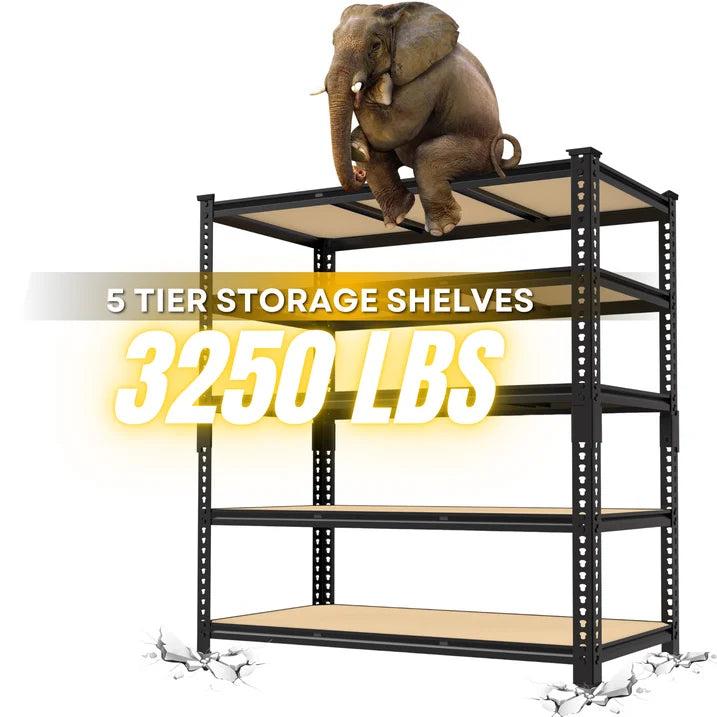 TrumanPick Storage Shelves Garage Shelving Units 5 Tier Metal Heavy Duty Adjustable Shelf Rack 48"W x 24"D x 72"H 3250LBS for Warehouse Pantry Closet, Black