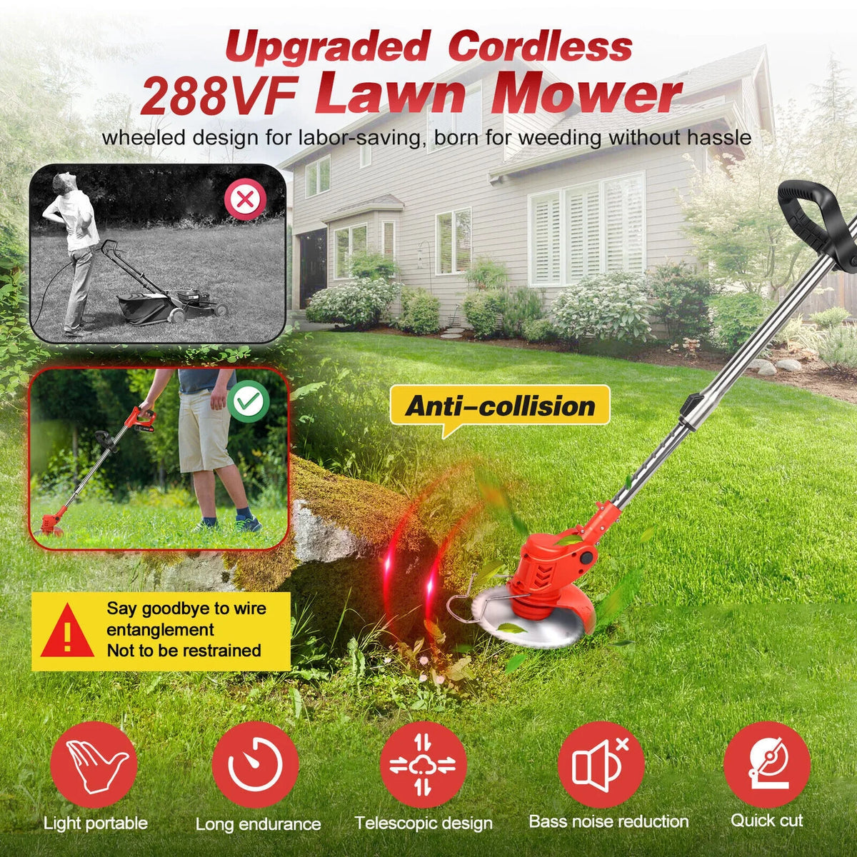 Grass Trimmer Cordless Electric Weed Eaters & Weed Trimmer,Weed Lawn Edge Trimmer,Mower with Upgraded Wheels