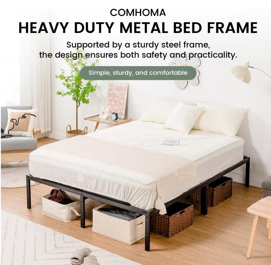 COMHOMA Metal Platform Bed Frame Heavy Duty with 14 High Under Bed Storage Space