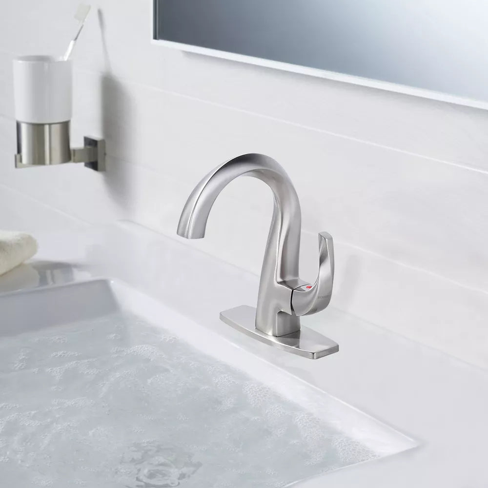 WOWOW Single Handle Gooseneck Bathroom Faucet with Deckplate Included
