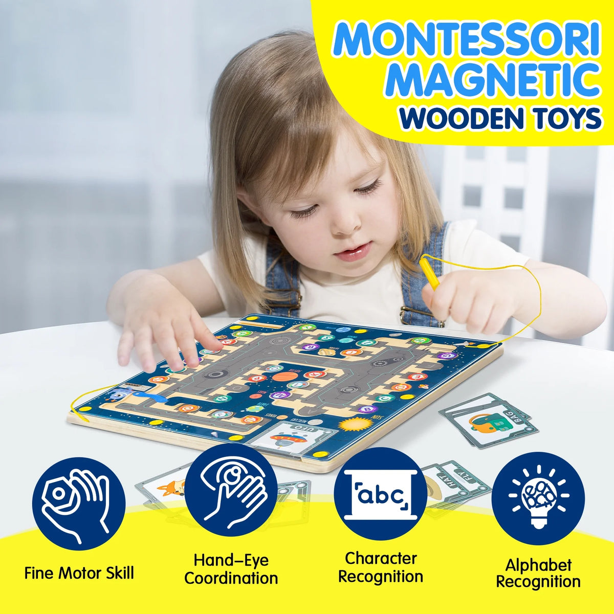 deli Magnetic Color and Number Maze, Montessori Toys for 3 4 5 Year Old, Wooden Matching Maze, Toddlers Educational Learning Counting Matching Toys Gift for Boys Girls
