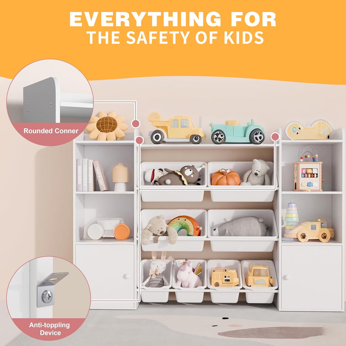 Kids Toy Storage Organizer with 8 Removable Toy Boxes, 4 Tier Toy Organizer with 6 Storage Compartments, Ultimate Kids Toy Storage Organizer for Every Space（White)