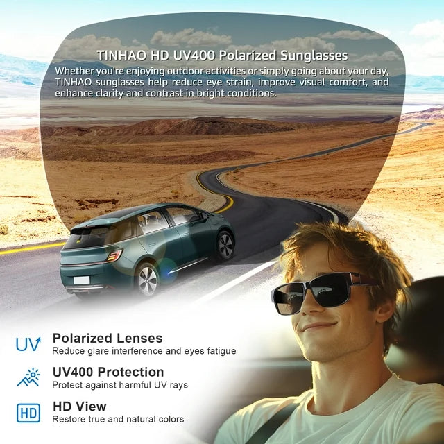 TINHAO Fit Over Glasses Sunglasses for Men Polarized UV Protection Wrap Around Sun Glasses for Driving