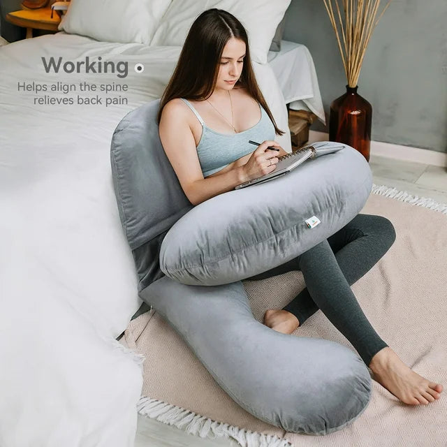Pregnancy Pillow, Novashion Full Body Maternity Pillow for Side Sleeping, with Adjustable Wedge Pillow and Velvet Cover, Washable, Grey