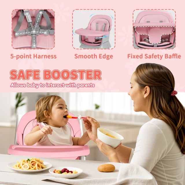 LINLUX 8 in 1 Convertible High Chair for Babies, Feeding Booster Seat for Toddlers, Pink