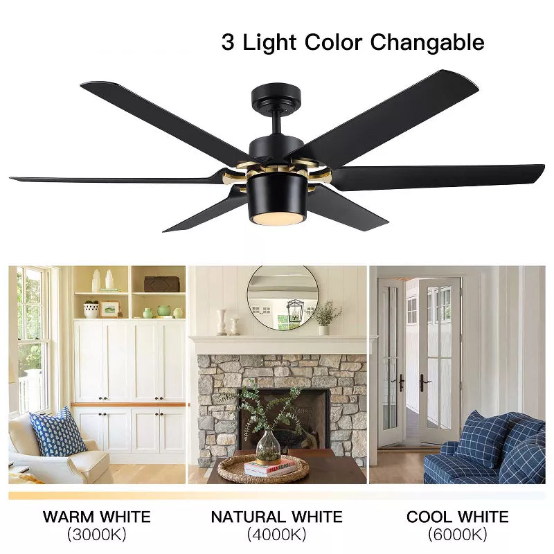 BestParts Ceiling Fan with Light, Modern Remote Control Fan, Quiet Reversible Motor, for Large Rooms, 60 Inch, Matte Black ABS Blades