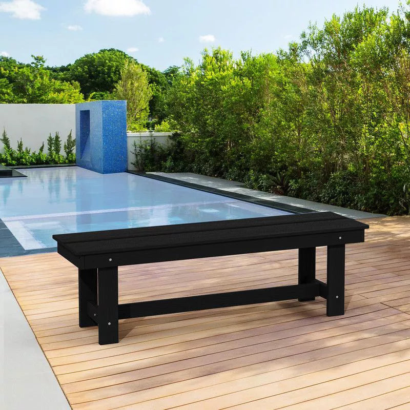 Hyleory HDPE Outdoor Patio Dining Bench  Durable  Weather Resistant Simple Stool