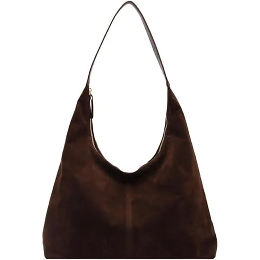 Trendy Faux Suede Shoulder Purse Bag Women Tote Hobo Purses Handbag Bags Coffee