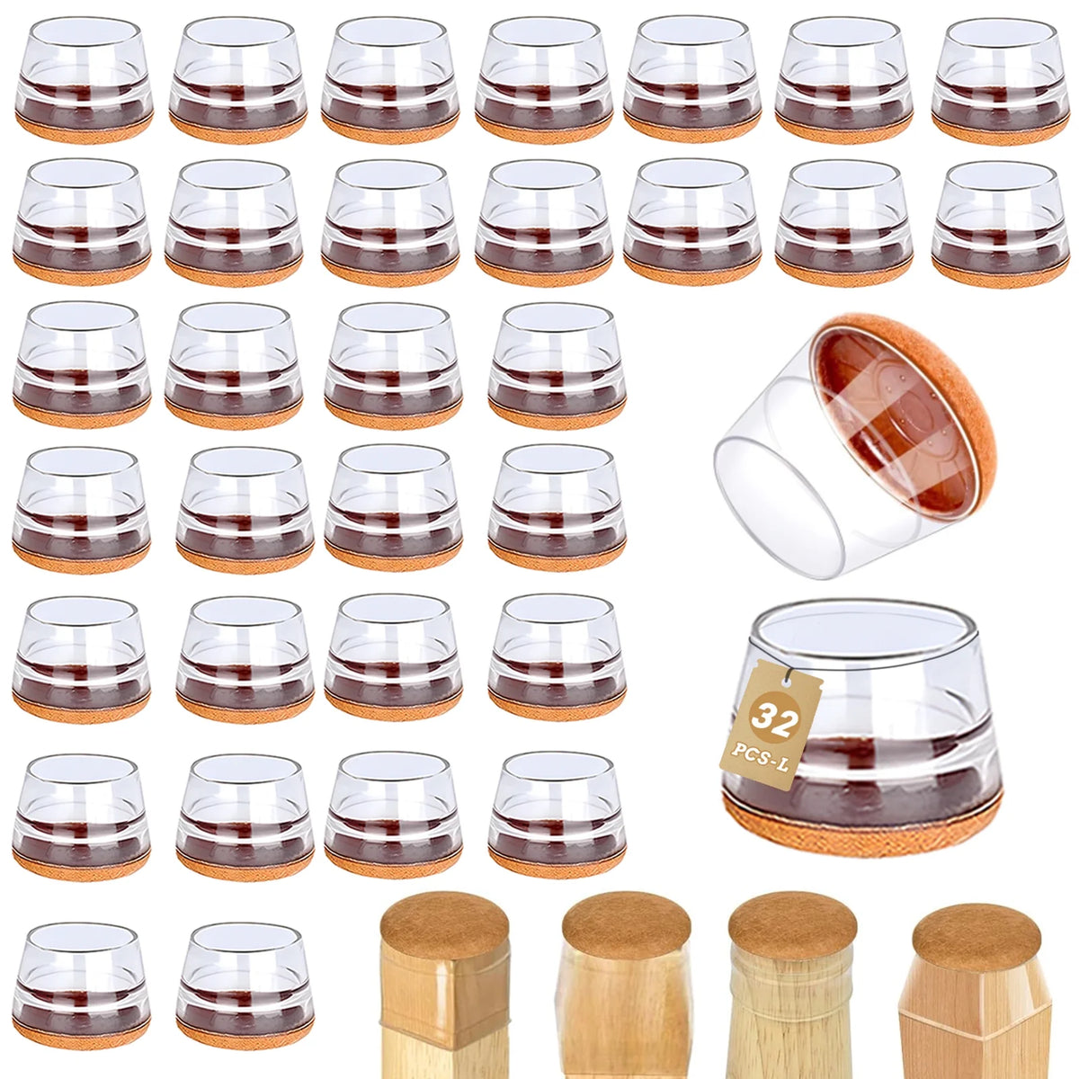 32 Pcs Chair Leg Floor Protectors for Hardwood Floors, Silicone Chair Leg Covers Felt Pads, Large