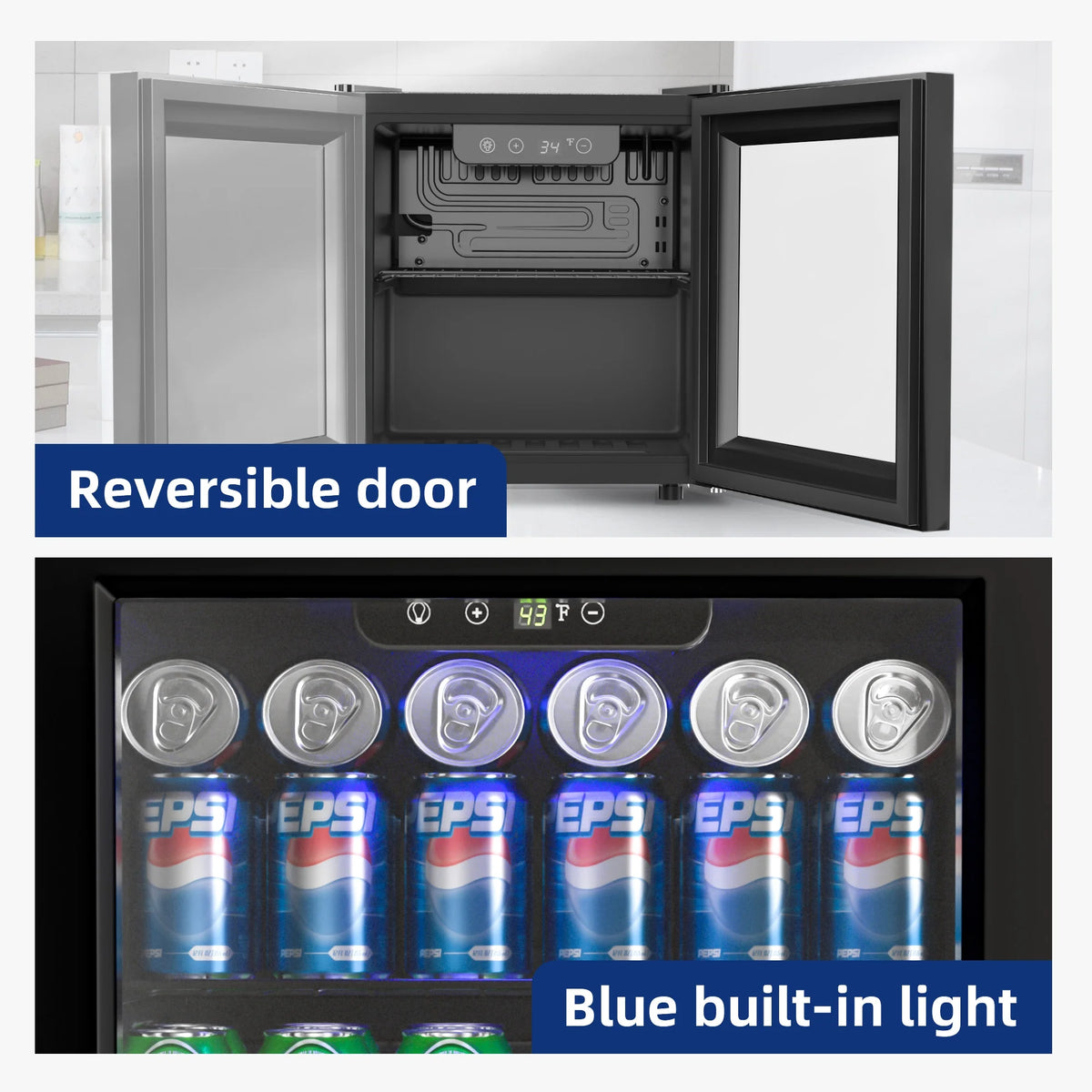 Simzlife 55 Cans Mini Beverage Refrigerator & Portable Beverage Cooler with Double Glass Door, Small Fridge for Home/Office/Bar,Black
