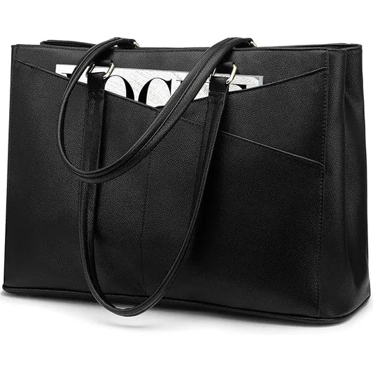 LOVEVOOK Laptop Tote Bag for Women 15.6 Inch Waterproof Leather Computer Bags Business Office Work Briefcase Black Black 15.6 Inch 15.6 inch