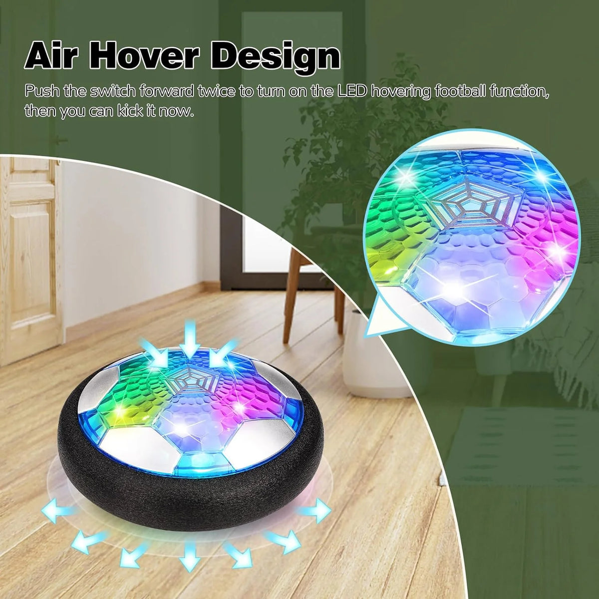 BEEPRINCESS Hover Soccer Ball Boy Toys Rechargeable, Kids Indoor Air Soccer Ball Floating LED Light Up, Power Kick Disc Fun with Foam Bumper (No AA Battery Needed) Gift For Boys Girls Age 3 4 5 6 7 8