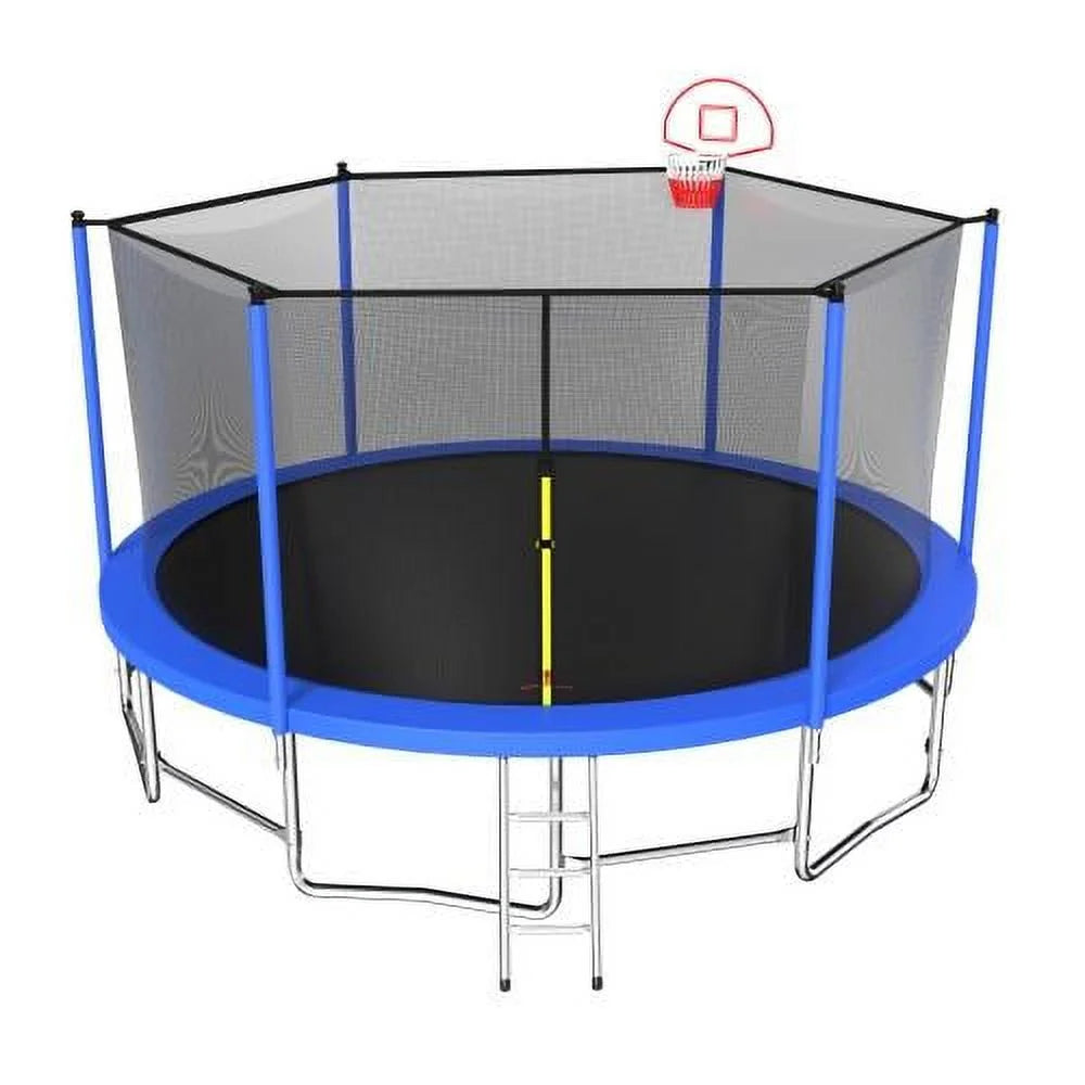 Segmart Upgraded Round Recreational Trampoline with Enclosure Net and Ladder Trampoline, Blue, 16 ft