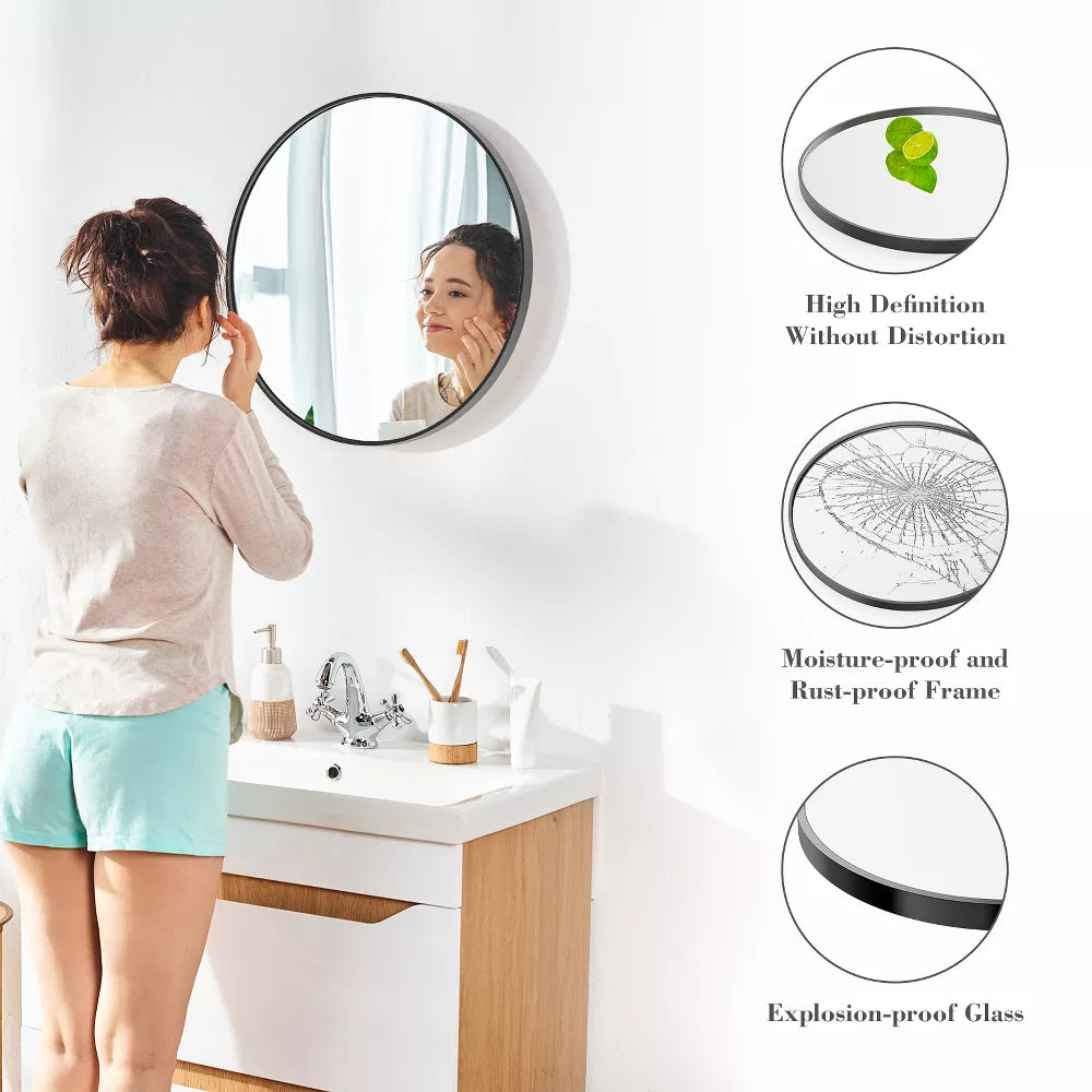 DOMETOUR Round Wall Mirror, Bathroom Mirrors for Over Sink, Circle Mirror for Bathroom, Entryway, Bedroom, Vanity