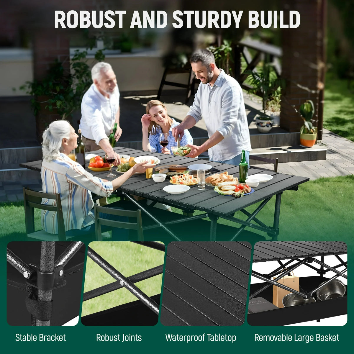 AMTPM Foldable Camping Table with Ultralight Aluminum Beach Table for Sand, portable Foding Table for 4-6 Person, Perfect Outdoor Table for Outdoor Activities like Camping, Beach Trips, Fishing.