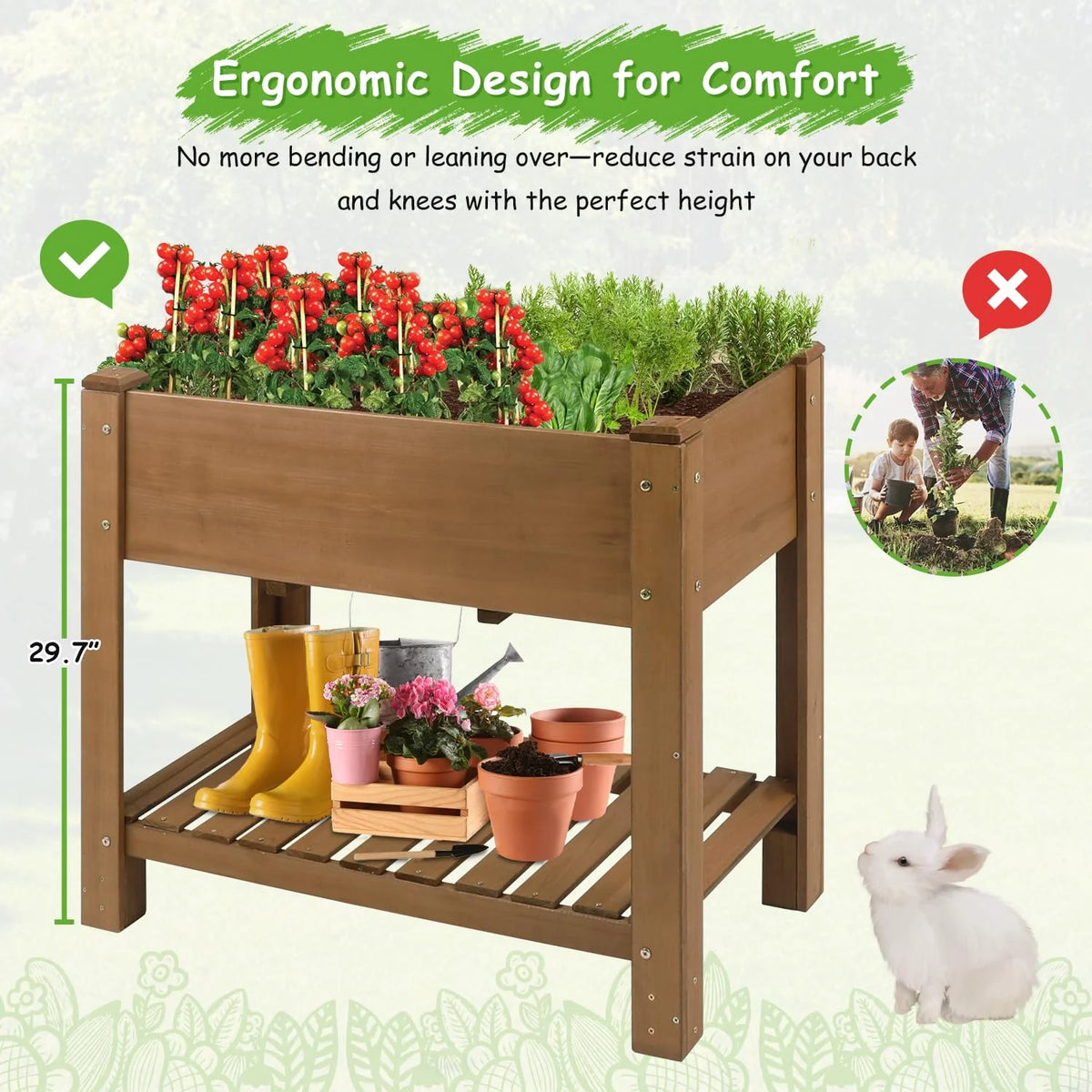 PETSCOSSET Raised Garden Bed Wooden Elevated Planter Box with Legs, 33.46 X 17.9 X 29.72 in