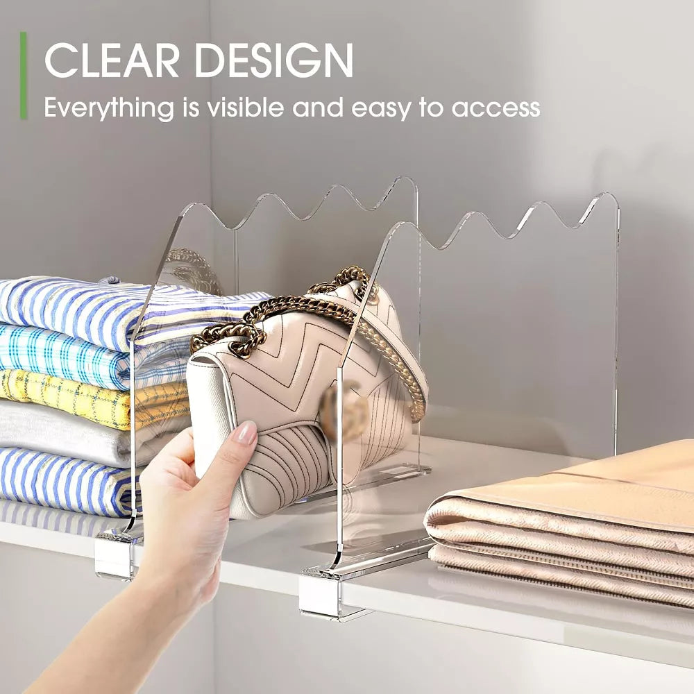 MaseiKar Shelf Dividers for Closet Organization, Clear Closet Shelf Dividers for Clothes Purses Separators, Bedroom, Kitchen, Bathroom, 12 Pack