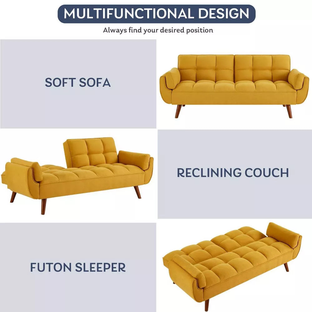 MyDepot Sofa Bed Adjustable Backrest Sleeper Fabric Couch with Tapered Legs