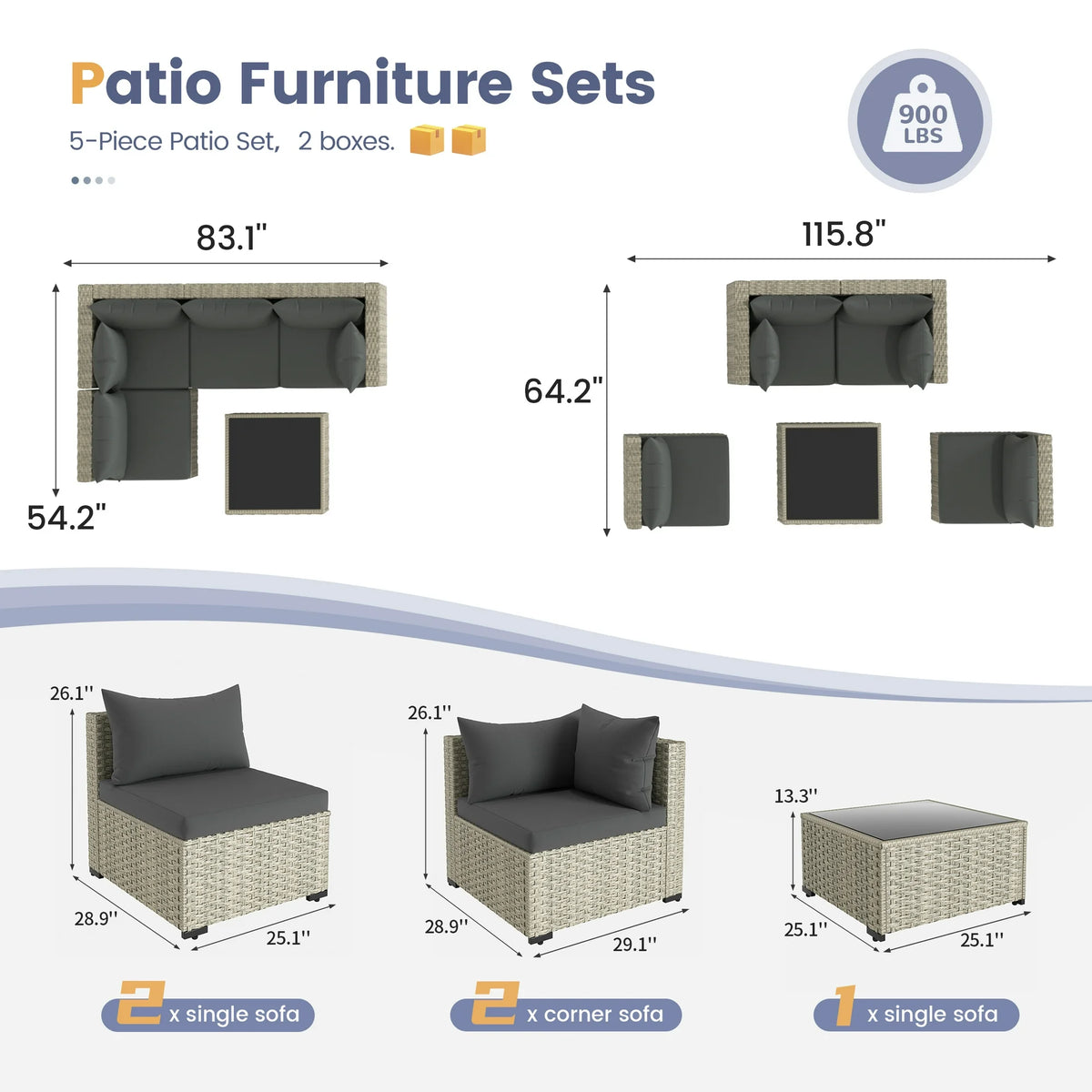 UDPATIO Outdoor Patio Furniture Set, Outdoor Wicker Patio Conversation Set with Cushions for Backyard, Porch, Garden