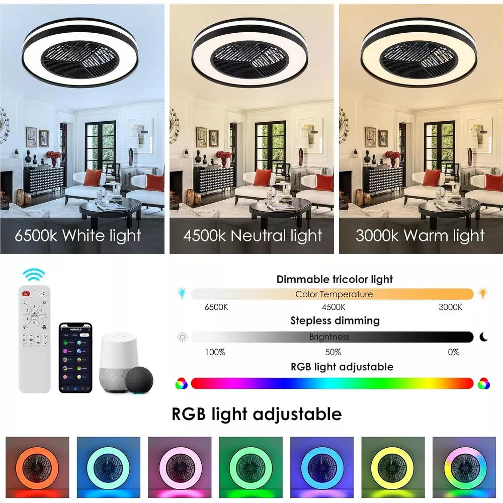HUMHOLD 20 Inch Smart Modern Ceiling Fan with Lights and Remote/APP/Voice Control