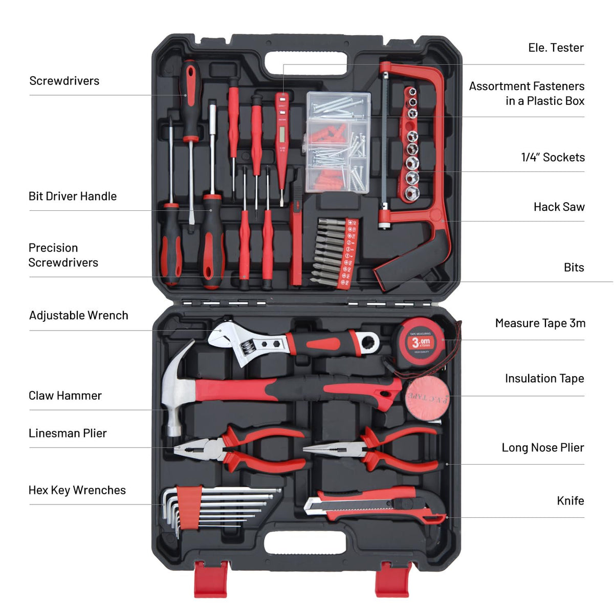 PhiloDeco Household Tools Kit Essential Home Repair Set with Plastic Toolbox Ideal for College Students, Home Use & More