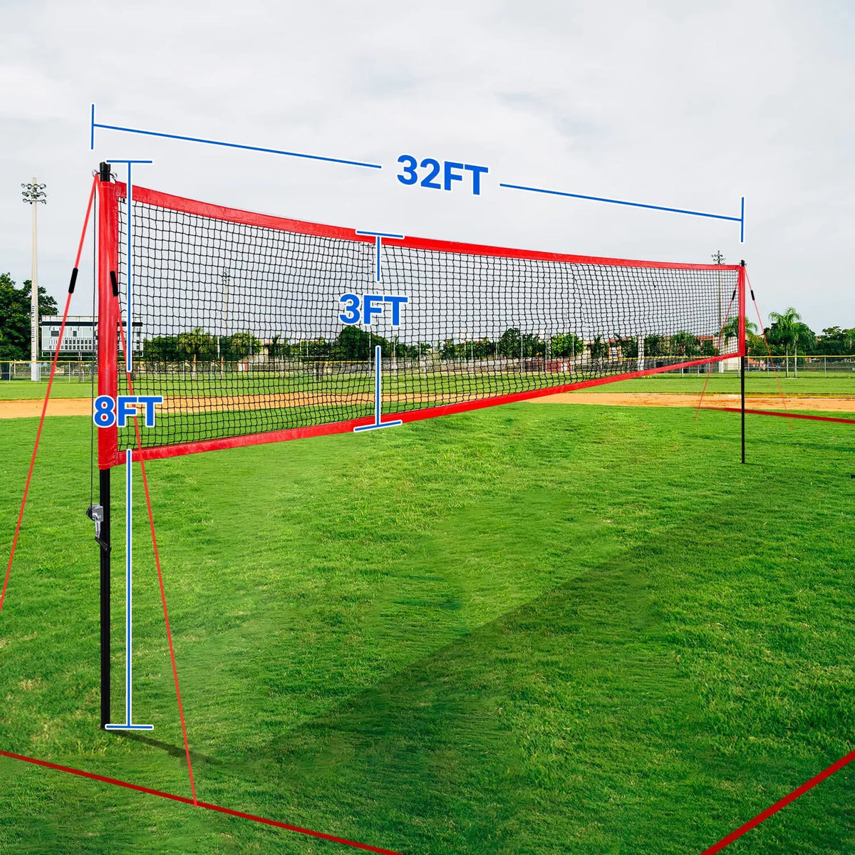 JASCOPRO Volleyball and Badminton Combo Net Set, Portable 3 Height Adjustable with Handbag