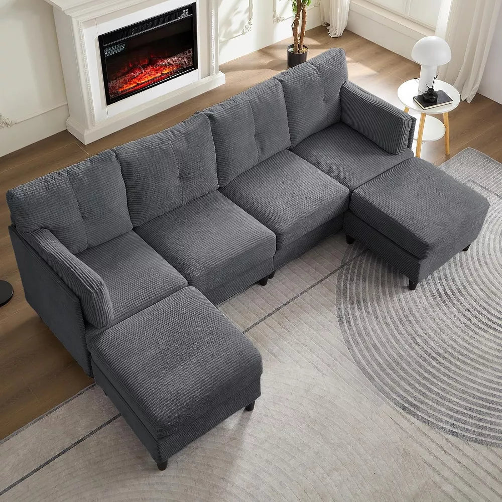 Mjkone 89" U Shaped Sectional Couches with Storage Ottoman