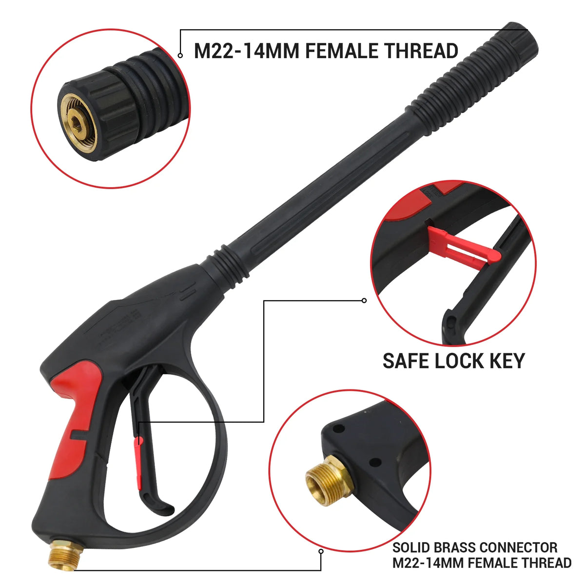 High Pressure Washer Gun 4000psi, High Pressure Spray Gun with 5 Quick Connect Nozzles 30ft Hose, Car Wash Foam Spray Short Wand w/ Nozzle M22-14mm Black