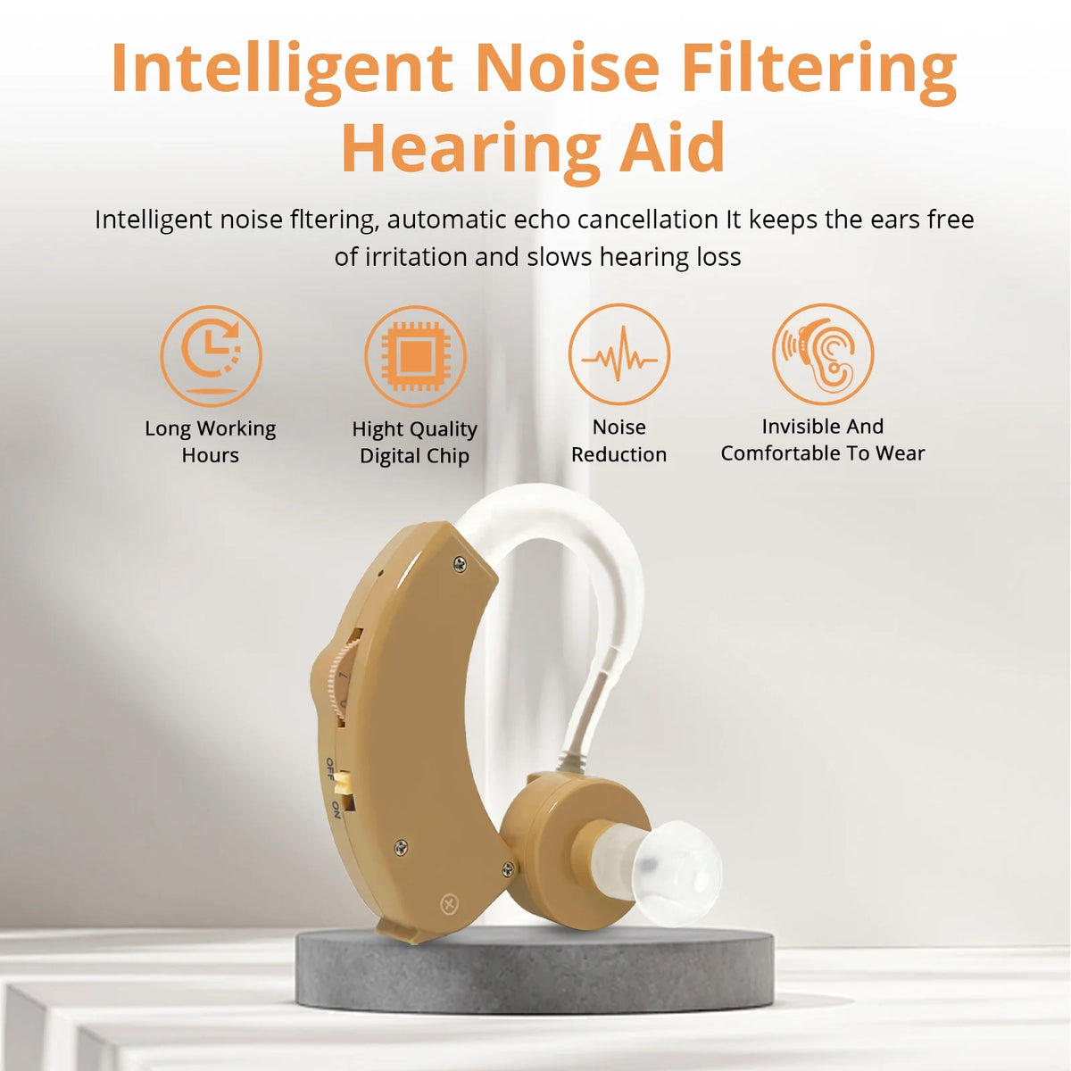 ELCTRTICI Hearing Aid for Adults, Noise-Cancelling Hearing Aid, Replaceable Battery, Lightweight & Comfortable, Single (Beige)
