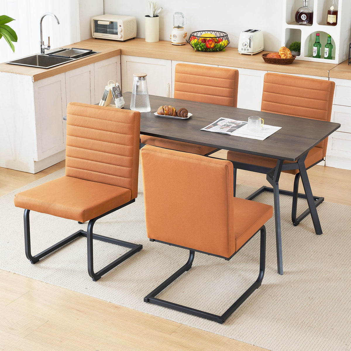 Furniliving Modern Dining Chairs Set of 2, Upholstered Kitchen Chairs with Metal Legs, Armless Accent Chairs for Dining Room Living Room, Bedroom, Brown