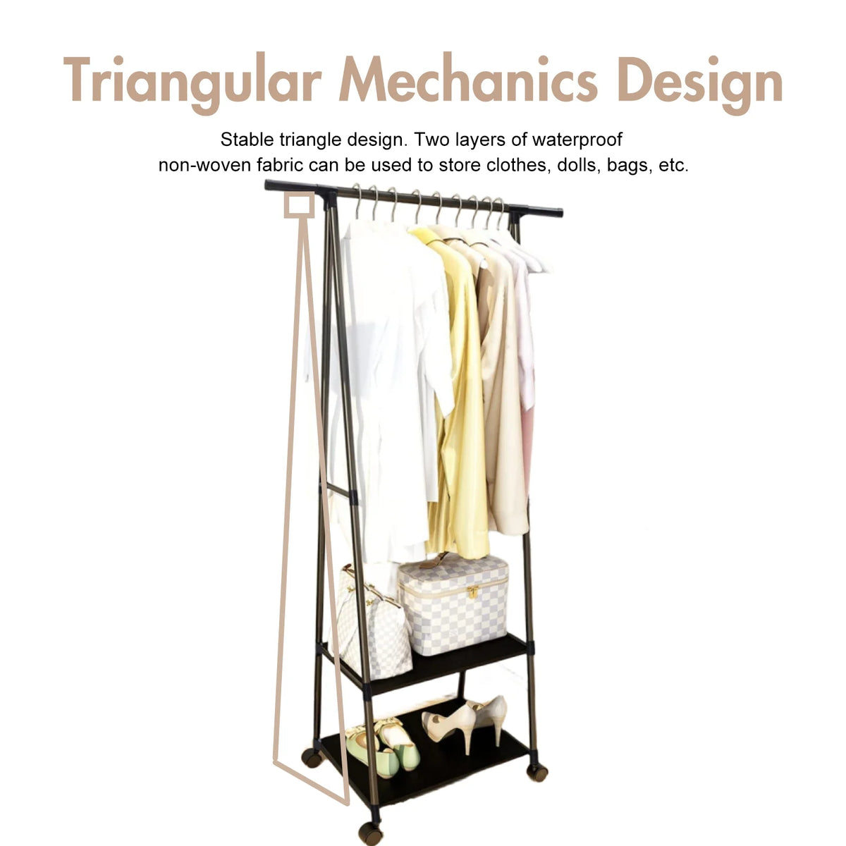 Clothes Rack 2 Tier, Triangle Garment Rack, Clothes Organizer on Wheels, Portable Garment Laundry Coat Rack, Closet Rack for Hanging Clothes, Clothes Hanging Rack for Home Office Dorm Black