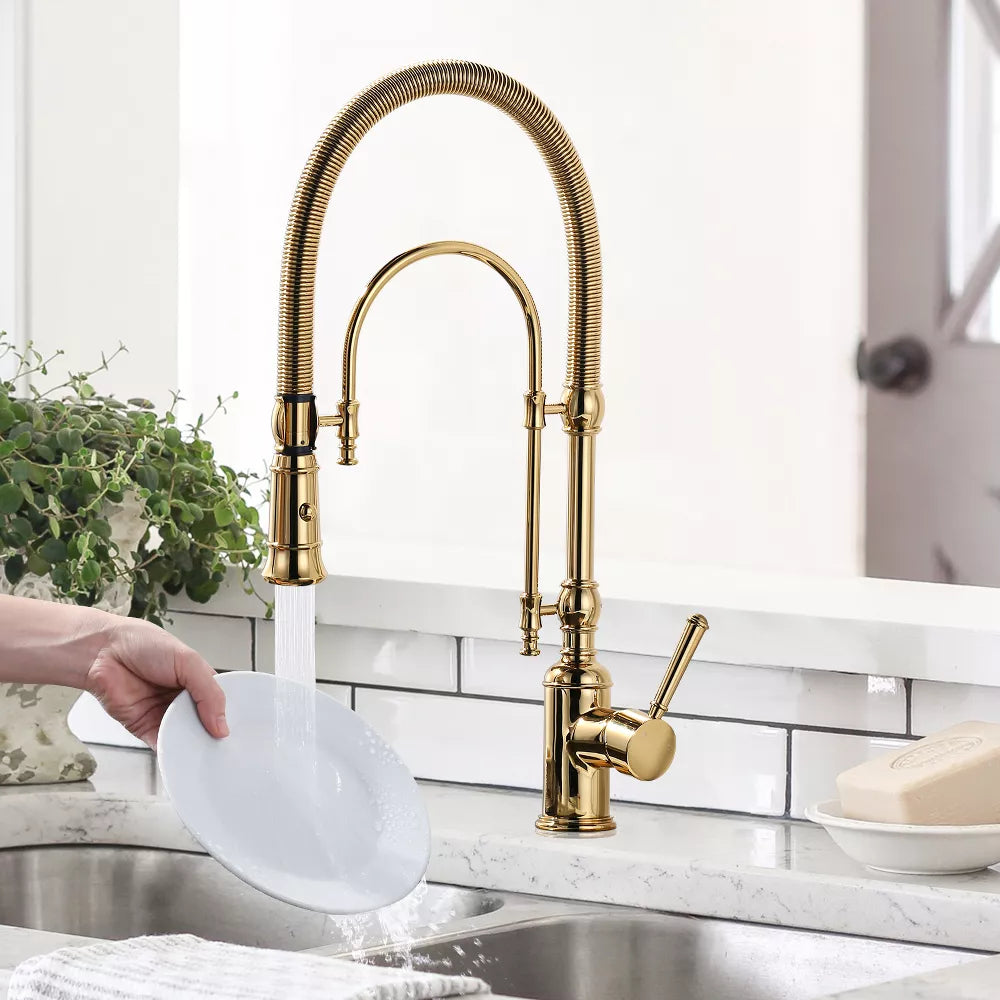WOWOW Single Handle High Arc Pull Down Sprayer Kitchen Faucet