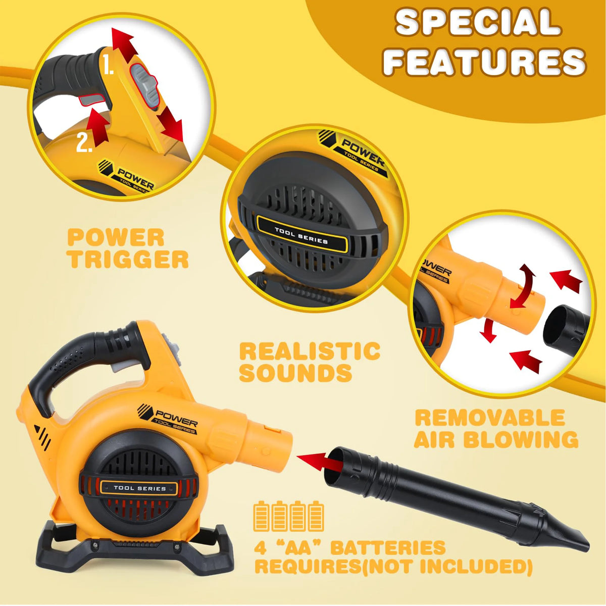 Richgv Leaf Blower Toy for Kids, Pretend Play Tool Garden Toy Blows Air with Sound, Outdoor Construction Gardening Kids Tool Toys for Boys Girls Age 3-8