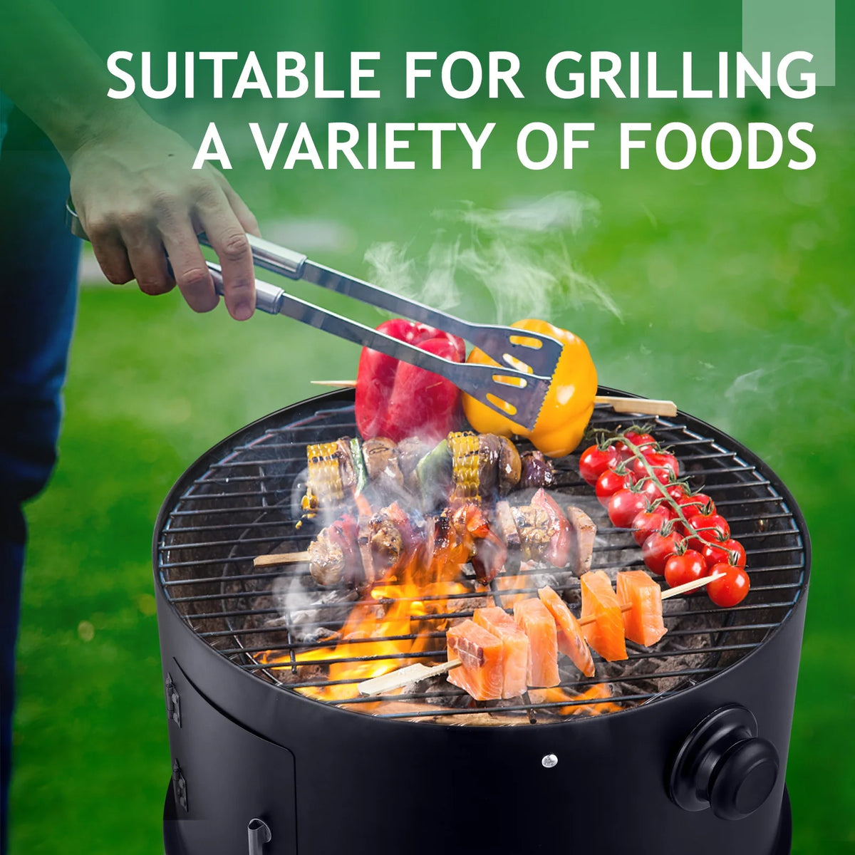 Seizeen 16" Smoker Outdoor 3-in-1 Charcoal Grill, Portable BBQ Grill Fire Pit Combo Double-layer Design