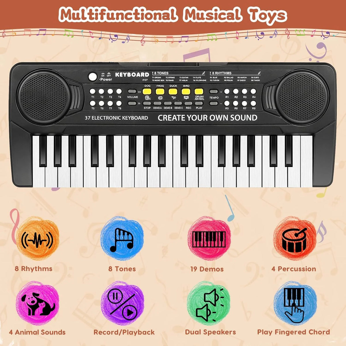 Mixfeer 37 Key Keyboard Piano, Portable Electronic Piano KeyBoard for 3-9 Year Old Kids Gift, Black