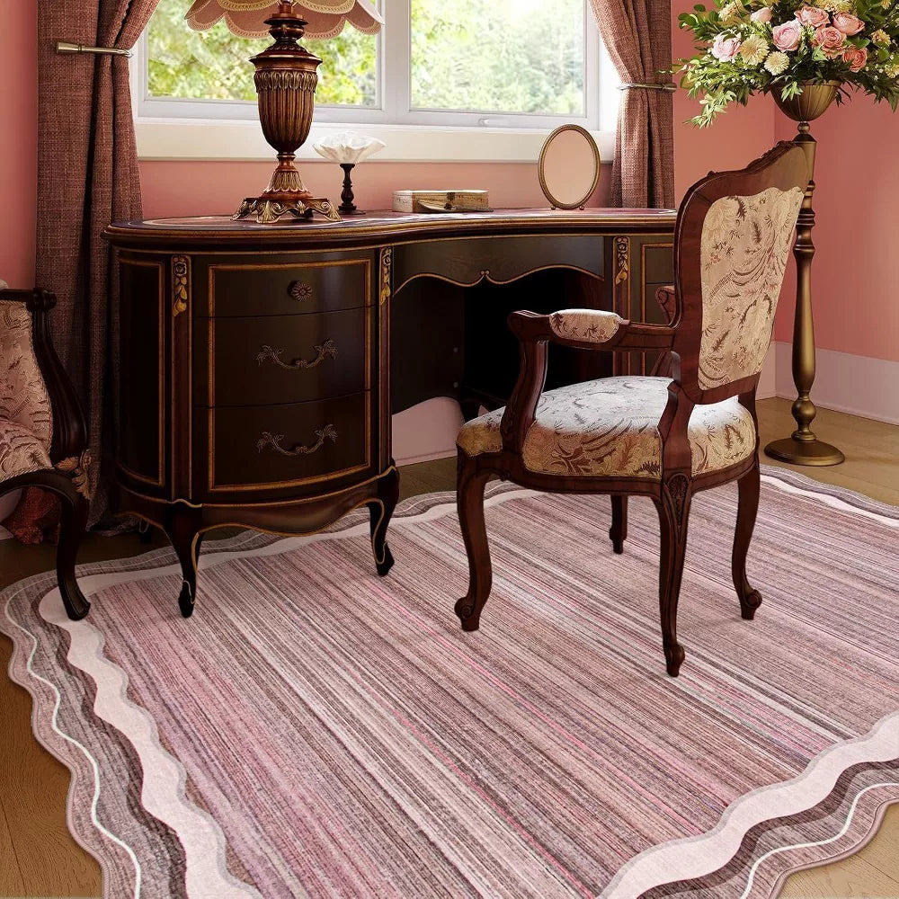 Lahome Machine Washable Gradient Border Wave Floor Mat-Soft Carpet for Living Room, Bedroom, or Entryway
