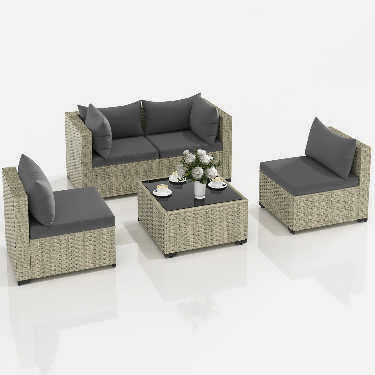 UDPATIO Outdoor Patio Furniture Set, Outdoor Wicker Patio Conversation Set with Cushions