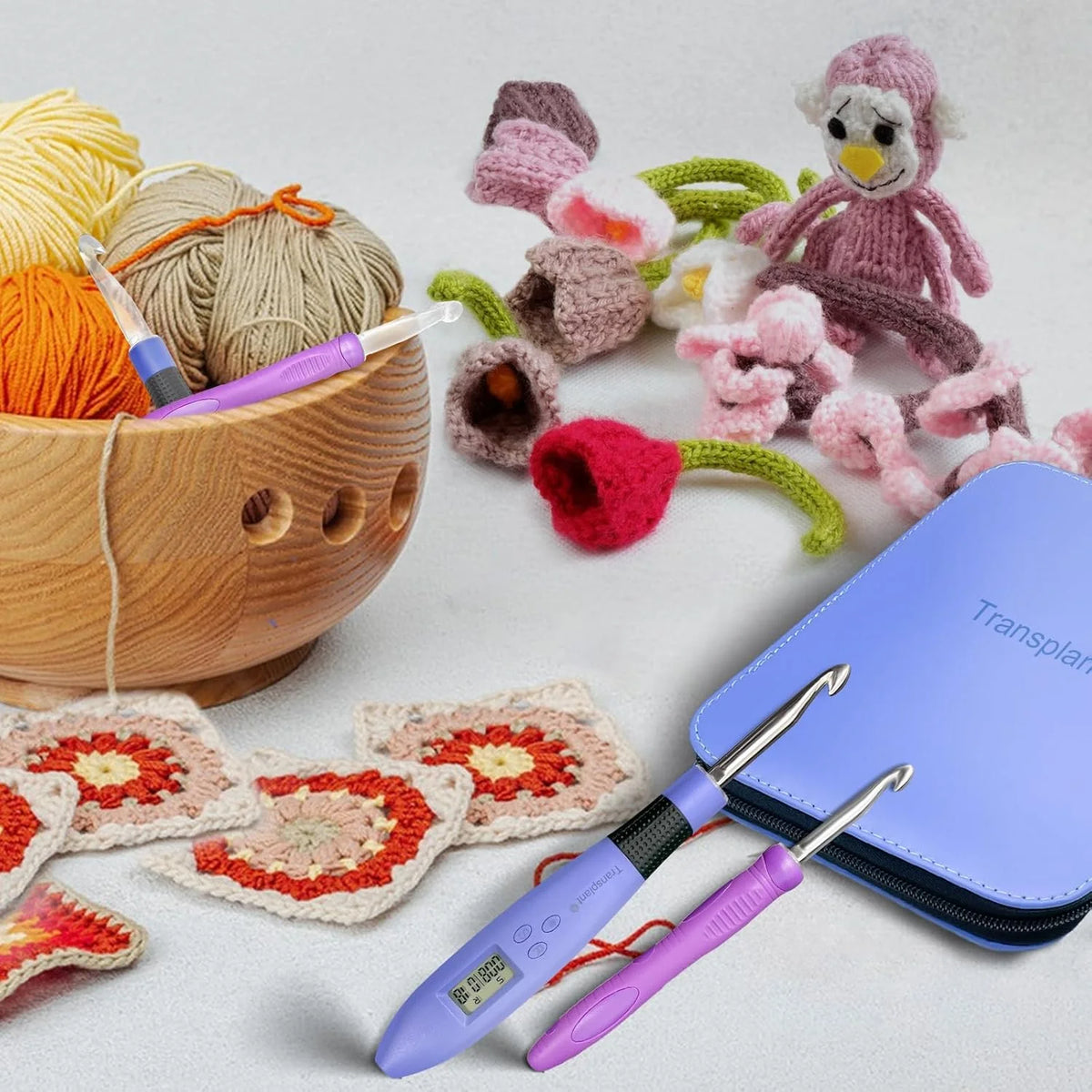 Crochet Hook with 22 Different Size, for Stitch & Row Counter, Light Up Interchangeable Crochet Needle, Ergonomic Crochet Hooks with 2 Levels Led
