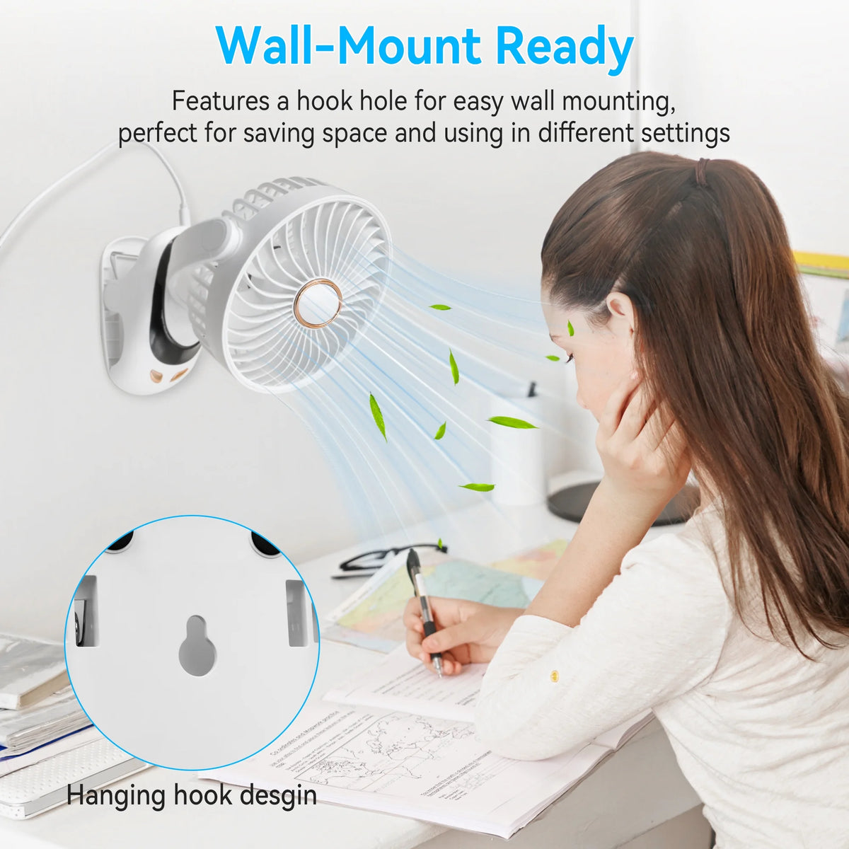 Sentryse Small Clip on Fan, Mini Bedside Desk Fan, USB Plug, with Sturdy Clamp,White
