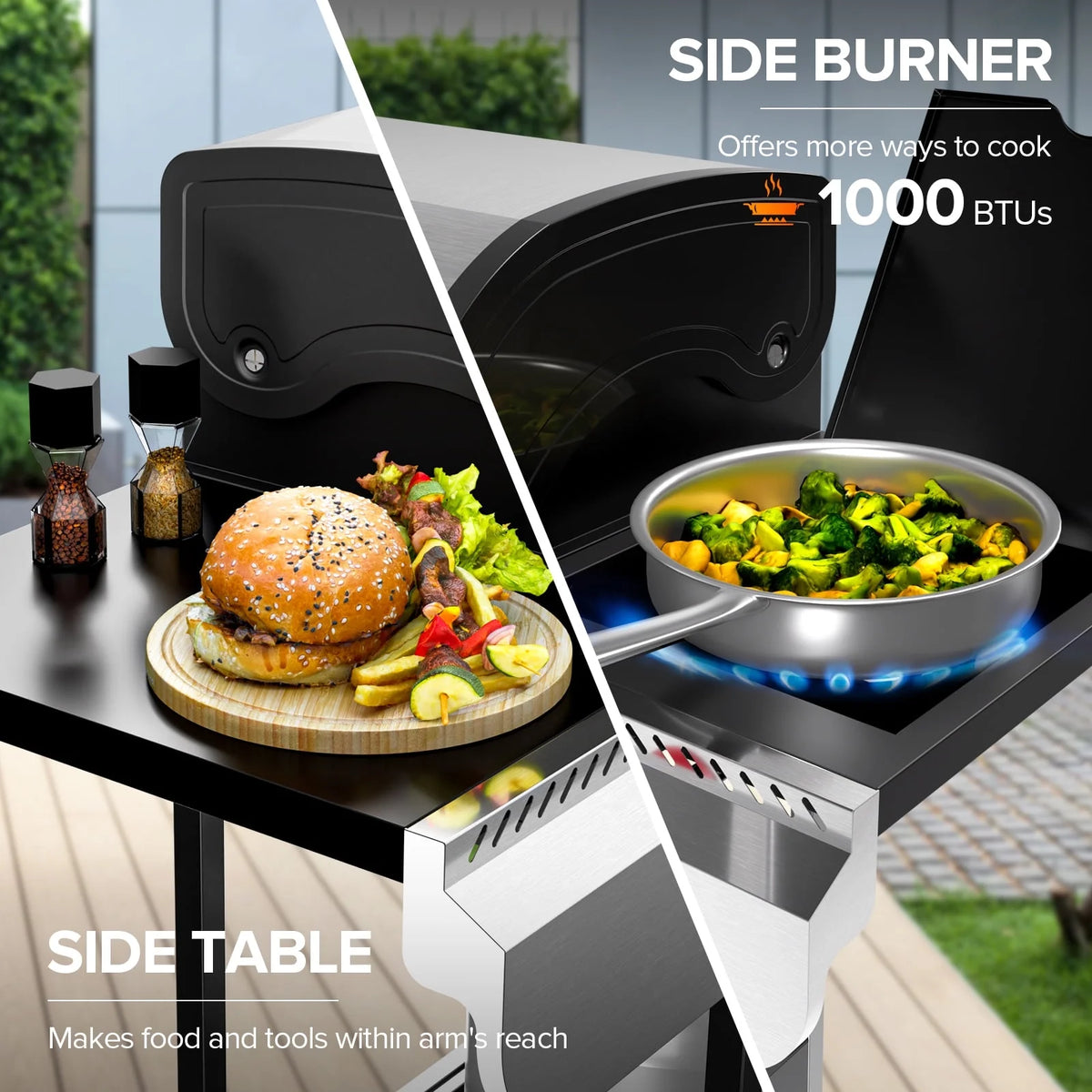 LHRIVER 3 Burner Gas Grill with Side Burner, Stainless Steel 345 In. Cooking Area Propane BBQ Grill