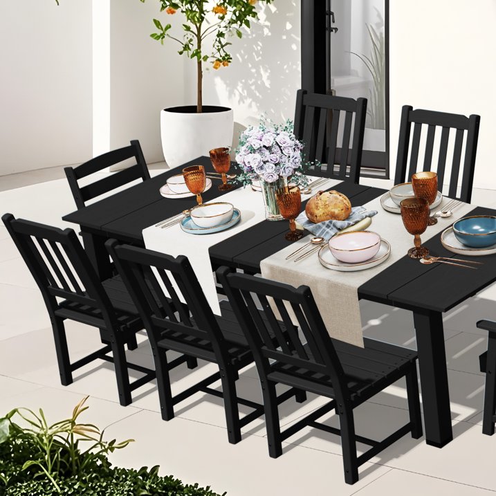 Greforg 9 Piece plastic wood Patio Outdoor Dining Set,with a table and chairs,black